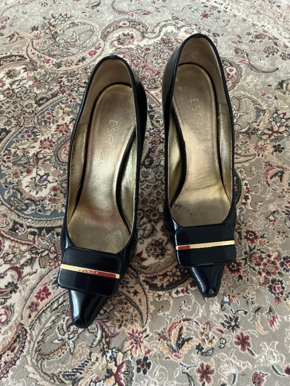 ESCADA Navy Blue Patent Leather Pumps – Designer Heels